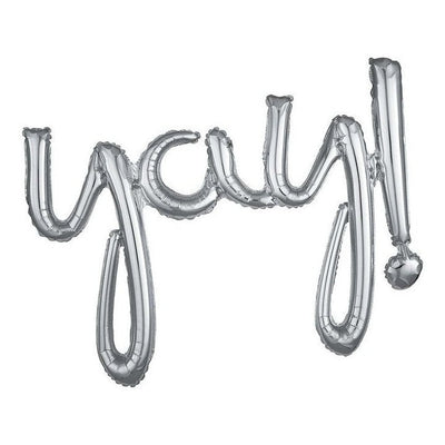 Super Shape Foil Balloon Script Yay Silver