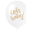 White Gold " Oh Baby" Baby Shower 12" Latex Balloons, 8 Count