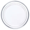 White Premium Plastic Round Plates With Silver Trim, 6 1/4"